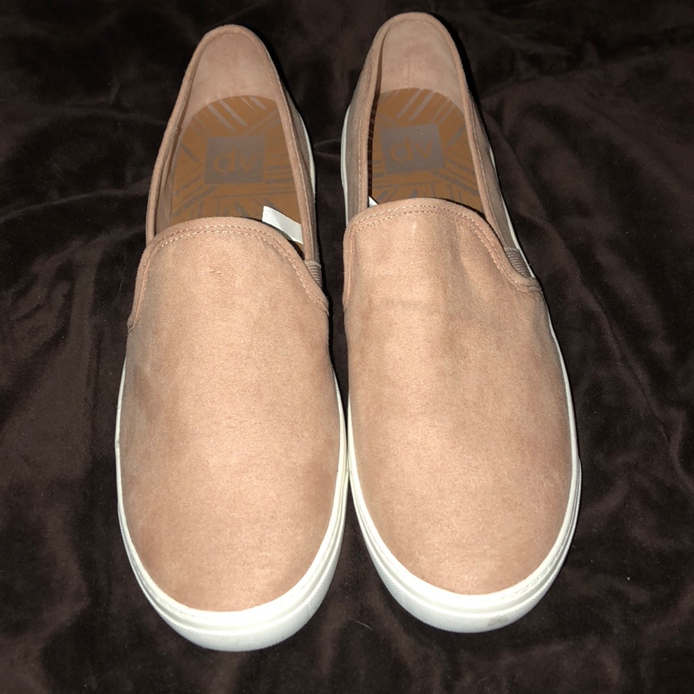 Pink suede slip on shoes